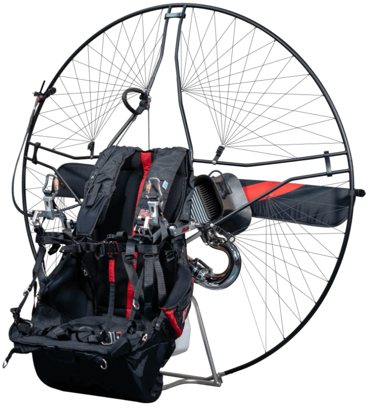 PAP Tinox complete paramotor unit, three-quarter studio view